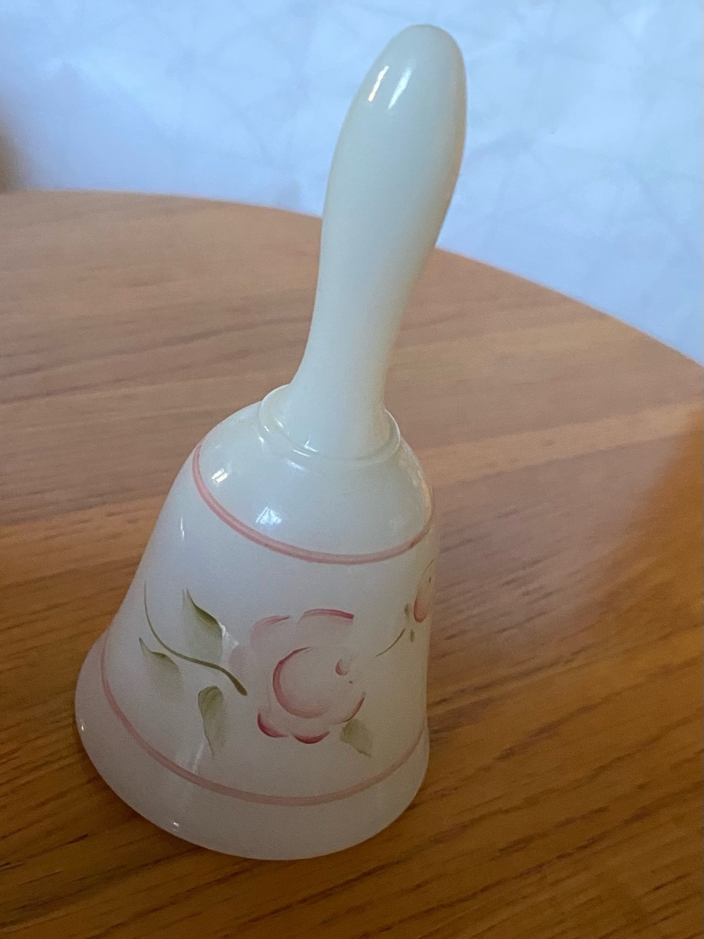 Vtg. 1970’s Fenton Hand painted Milk Glass Dinner Bell signed S. Johnson 4 1/2”